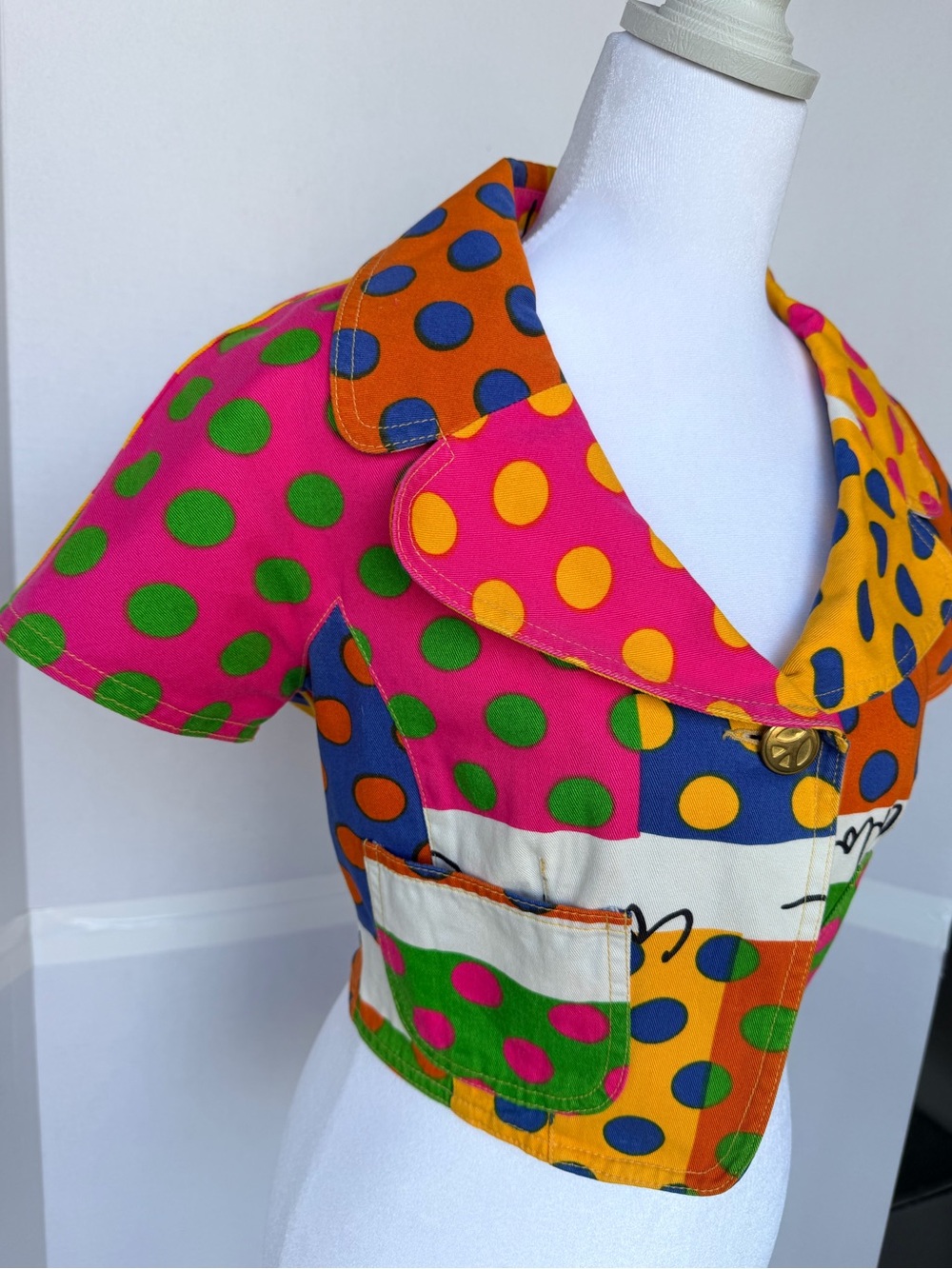 90s Vintage Color Block Polka Dot Crop Jacket - Picture 3 of 7